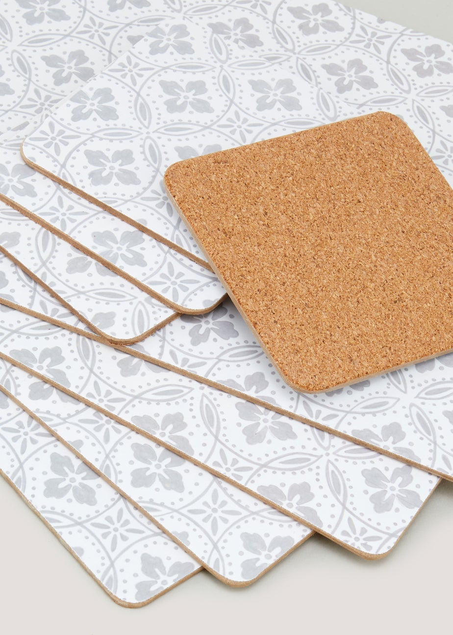 8 Pack Grey Geo Print Placemat & Coaster Set