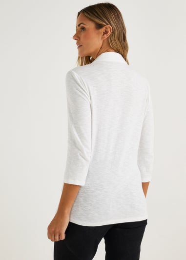 White 3/4 Sleeve Polo Top
