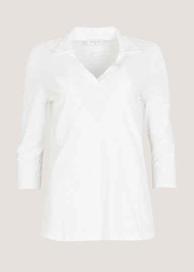 White 3/4 Sleeve Polo Top