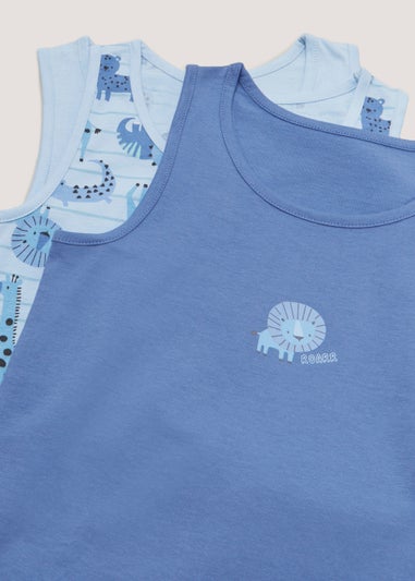 Boys 3 Pack Blue Animal Vest Tops (2-9yrs)