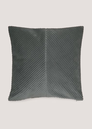 Dark Grey Pleated Velvet Cushion