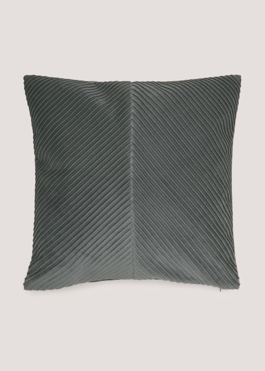 Dark Grey Pleated Velvet Cushion