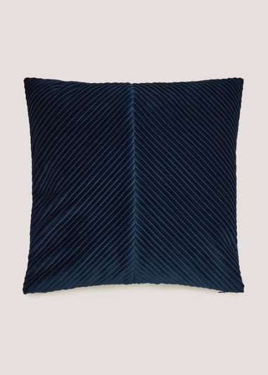 Navy Pleated Velvet Cushion