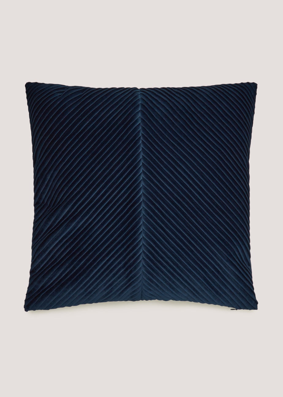 Navy Pleated Velvet Cushion