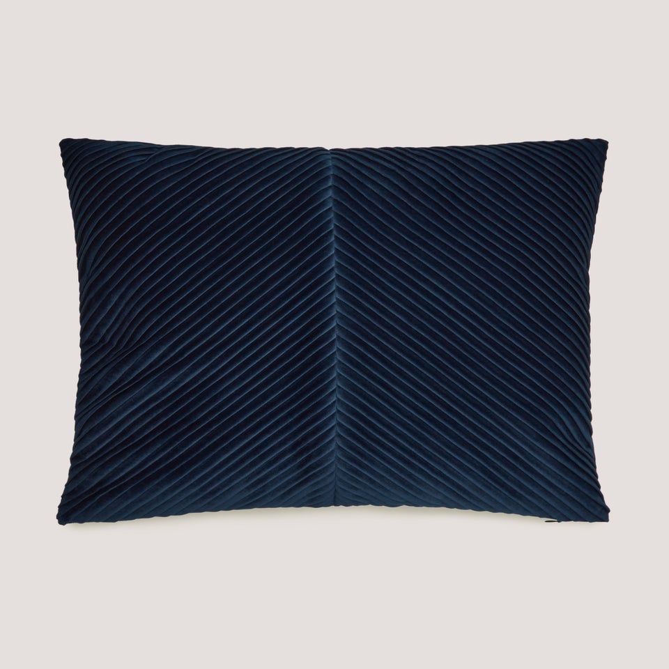 Navy Pleated Velvet Cushion