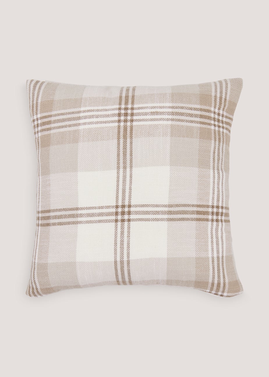 Tan Woven Check Cushion (43cm x 43cm)