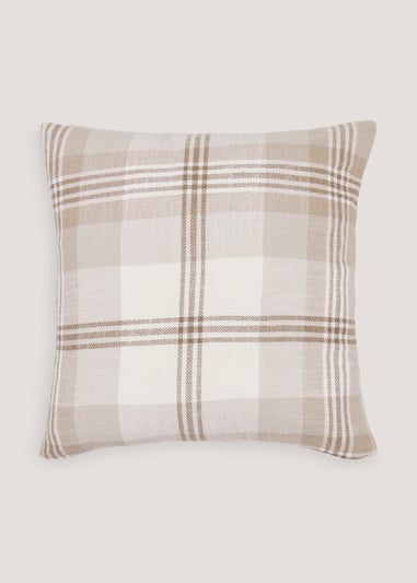 Tan Woven Check Cushion (43cm x 43cm)