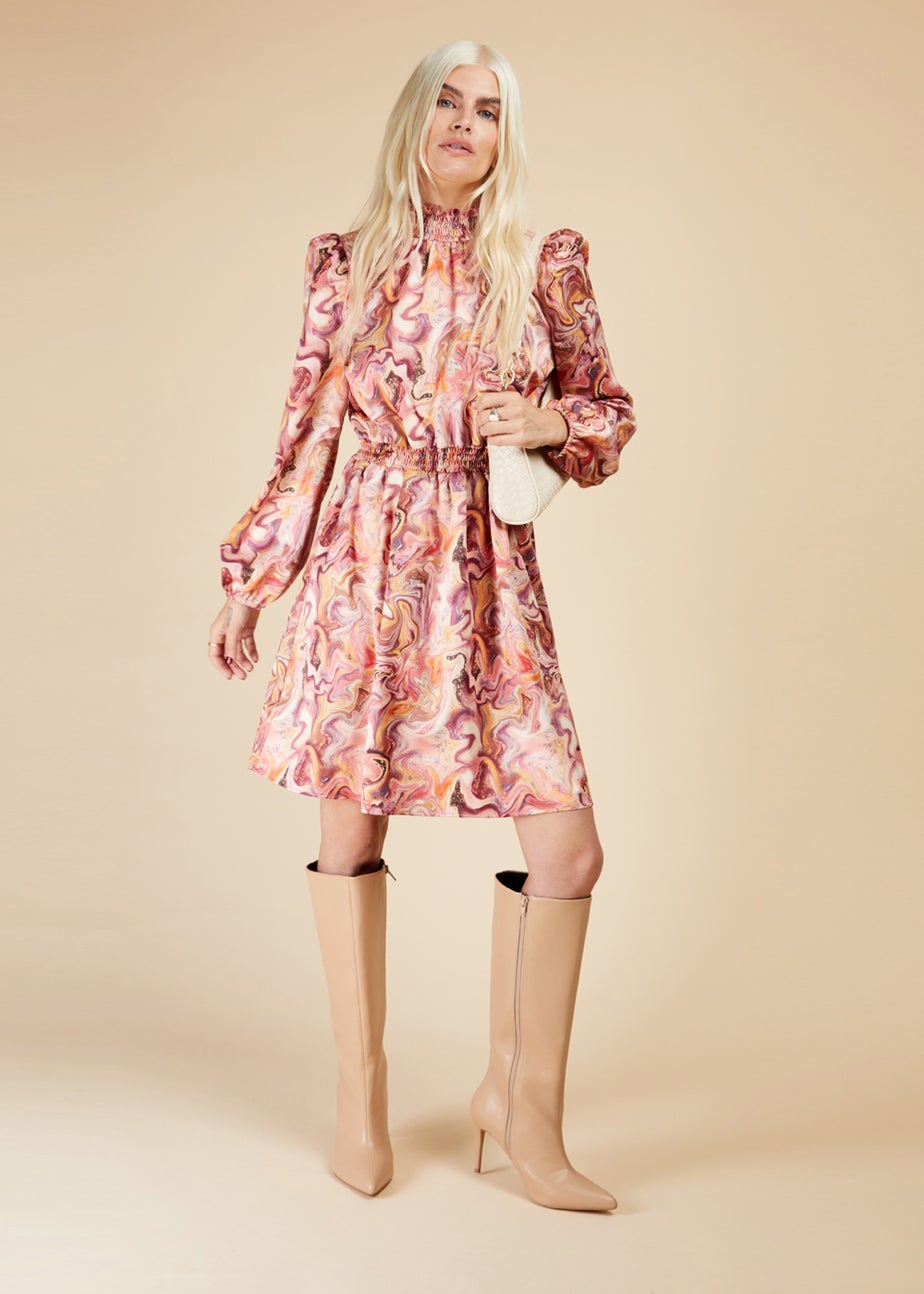 Little Mistress Multicoloured High Neck Shirred Dress