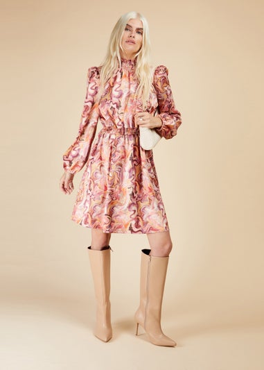 Little Mistress Multicoloured High Neck Shirred Dress