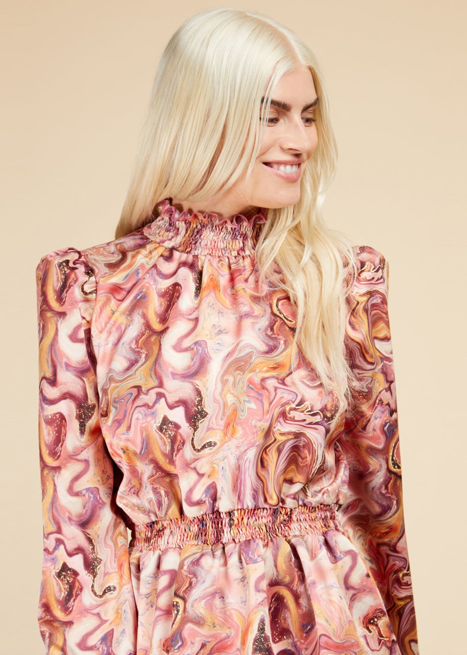 Little Mistress Multicoloured High Neck Shirred Dress