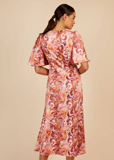 Little Mistress Marble Satin Shirred Midi Dress