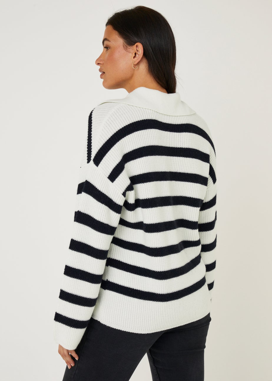 Cream Stripe Collar Wide Sleeve Jumper