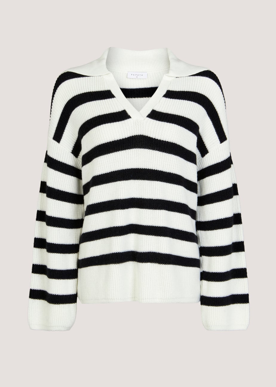 Cream Stripe Collar Wide Sleeve Jumper
