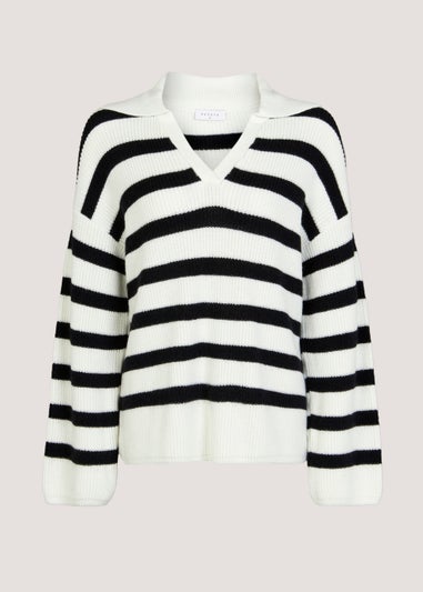 Cream Stripe Collar Wide Sleeve Jumper