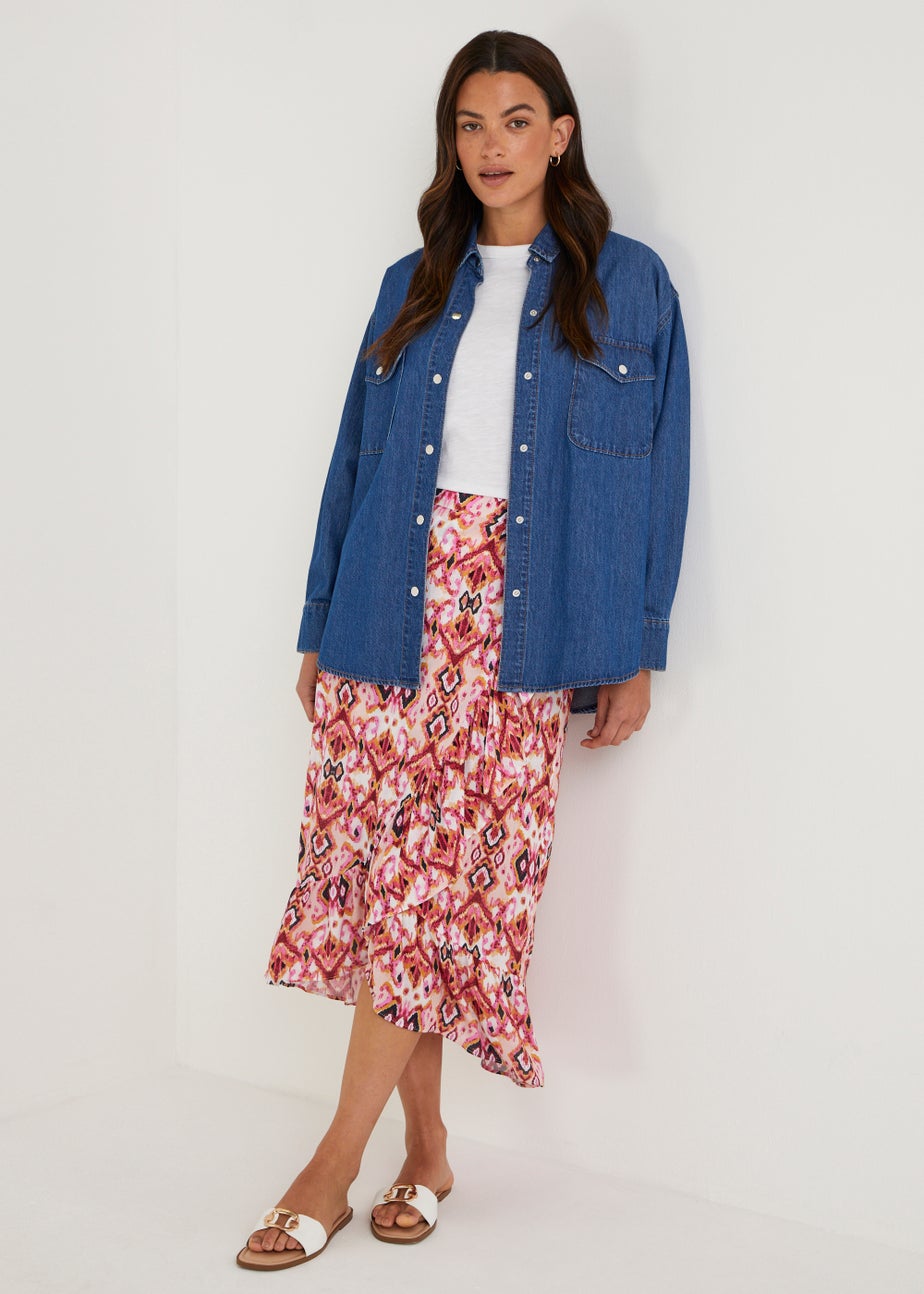 Pink Crinkle Wrap Midi Skirt