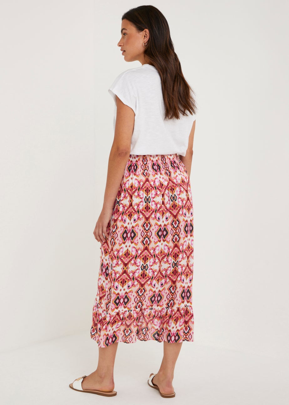 Pink Crinkle Wrap Midi Skirt