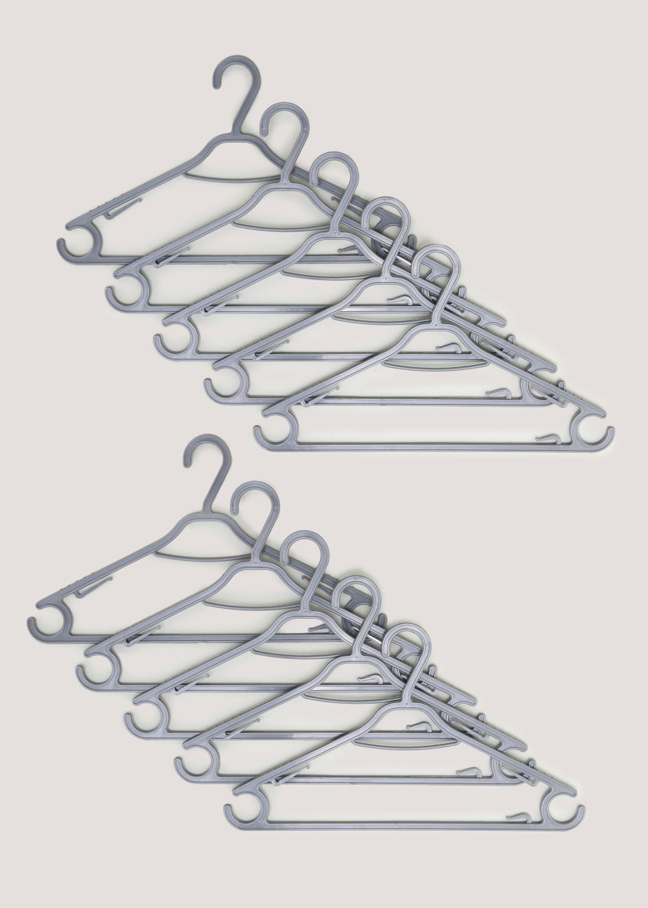 10 Pack Grey Plastic Hangers (37cm x 21cm)
