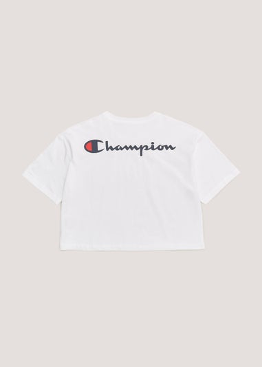 Girls Champion White Crew Neck Crop Top (Small-XXL)