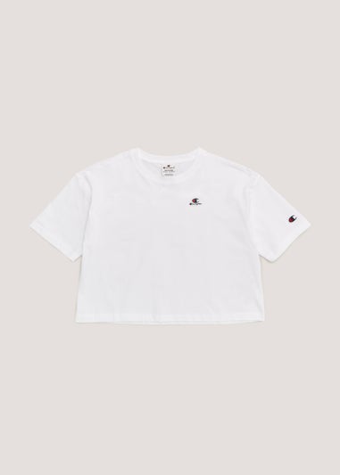 Girls Champion White Crew Neck Crop Top (Small-XXL)