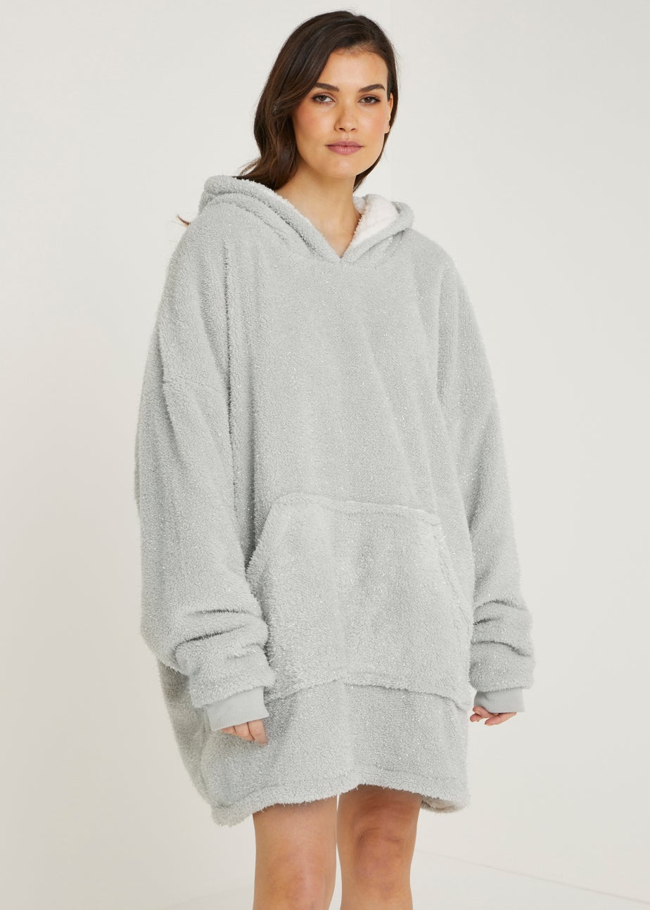 Grey Glitter Long Snuggle Hoodie (One Size)
