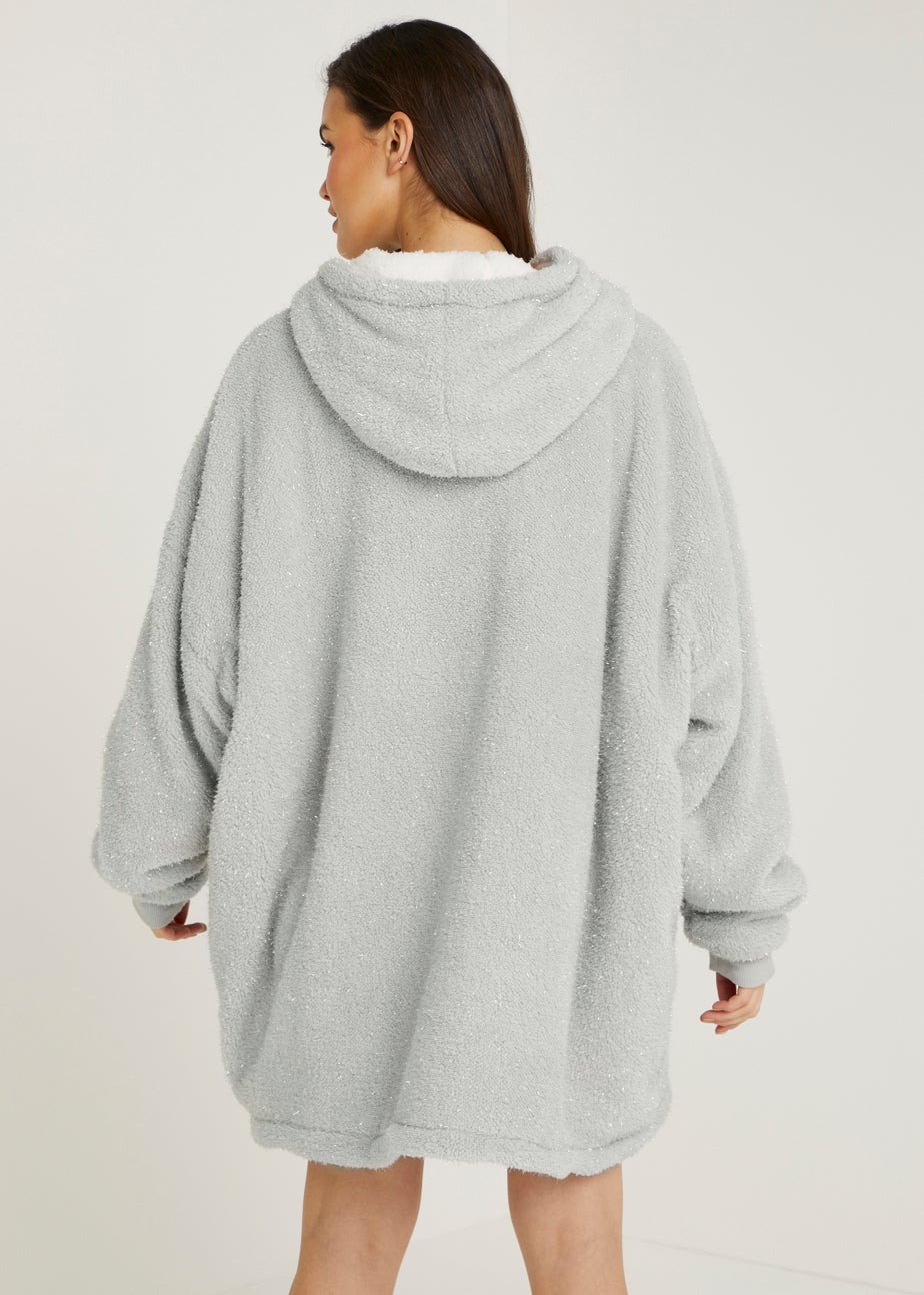Grey Glitter Long Snuggle Hoodie (One Size)
