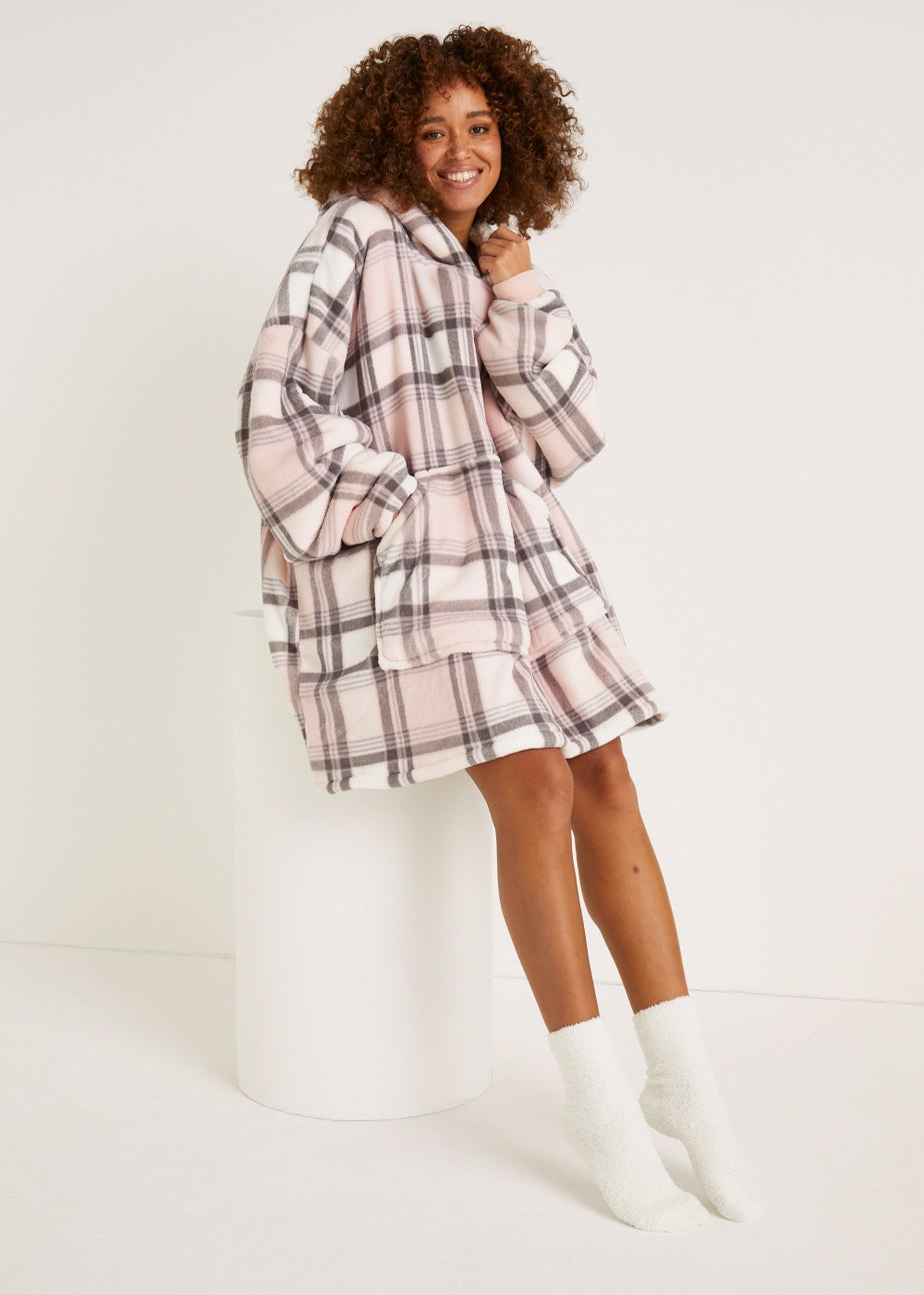 Pink Check Long Snuggle Hoodie (One Size)