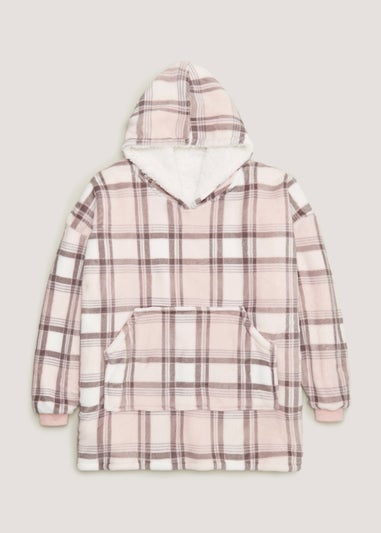 Pink Check Long Snuggle Hoodie (One Size)