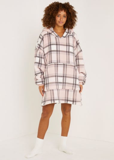 Pink Check Long Snuggle Hoodie (One Size)