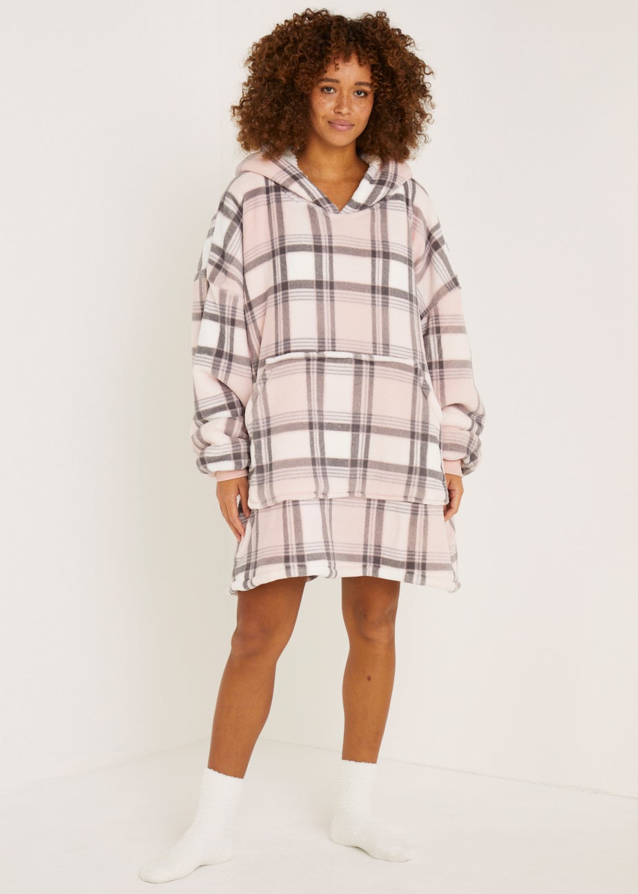 Pink Check Long Snuggle Hoodie (One Size)