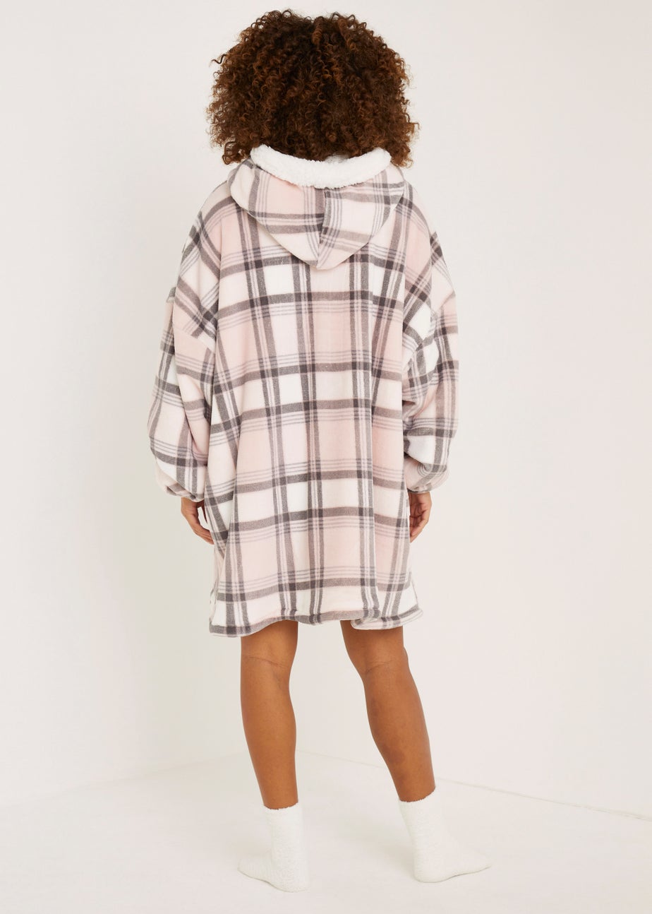 Pink Check Long Snuggle Hoodie (One Size)