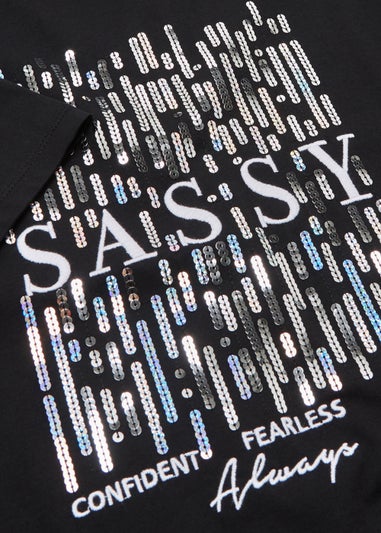 Girls Black Sequin Top (4-13yrs)