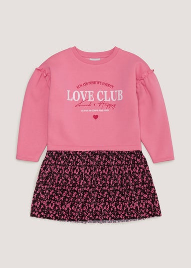 Girls Pink & Black 2 in 1 Jumper Dress (4-13yrs)