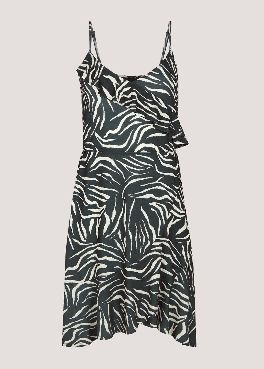 Be Beau Black Zebra Wrap Jersey Dress