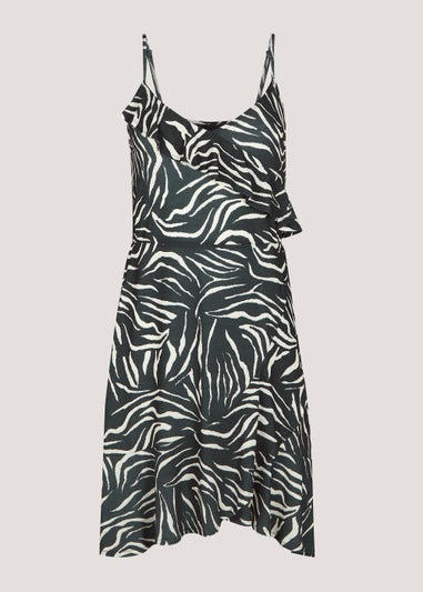 Be Beau Black Zebra Wrap Jersey Dress