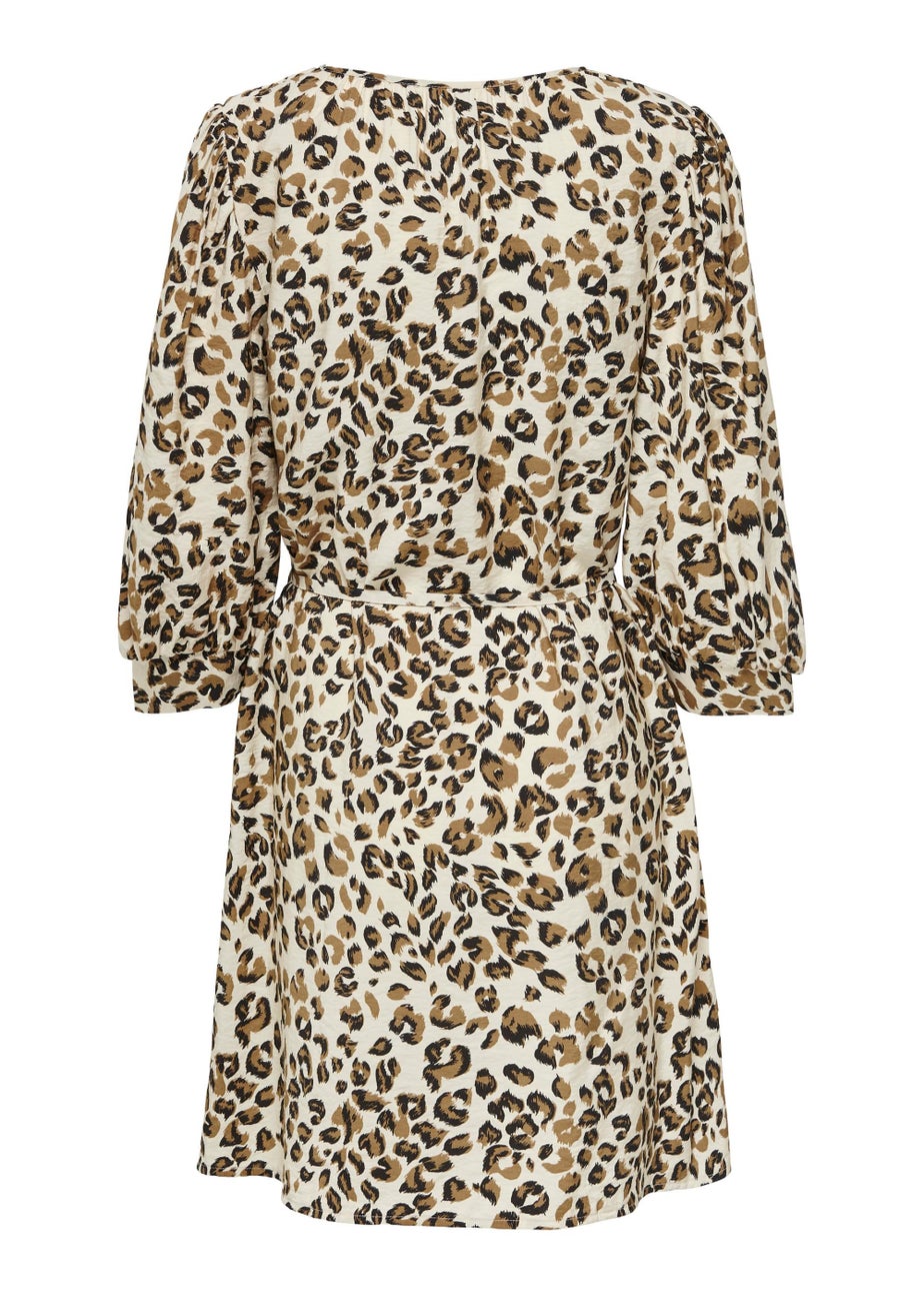 JDY Ava Beige Animal Print 3/4 Sleeve Mini Dress