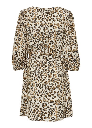 JDY Ava Beige Animal Print 3/4 Sleeve Mini Dress