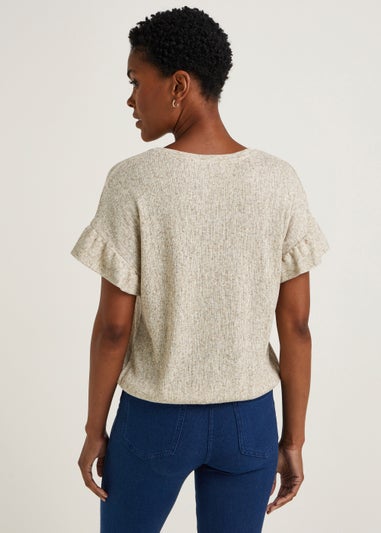 Beige Bubble Hem Frill Sleeve Top