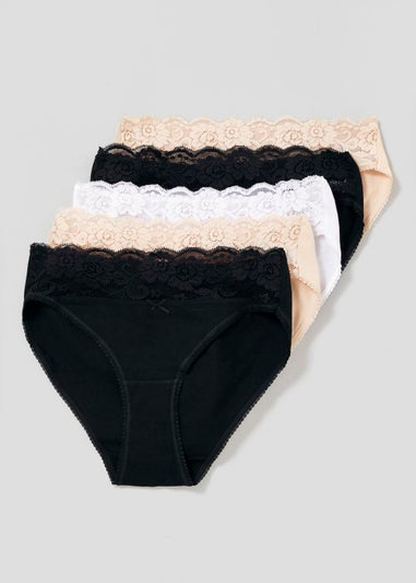 5 Pack Lace Trim High Leg Knickers