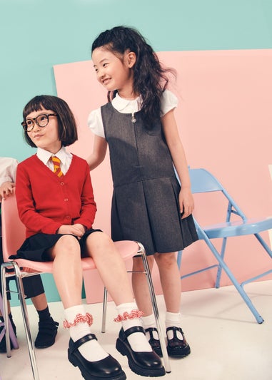 Girls 2 Pack Grey Zip Up Pleated School Pinafores (3-9yrs)