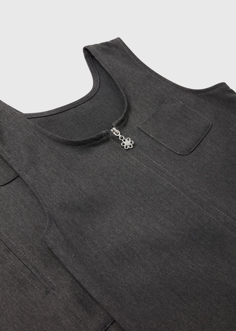 Girls 2 Pack Grey Zip Up Pleated School Pinafores (3-9yrs)