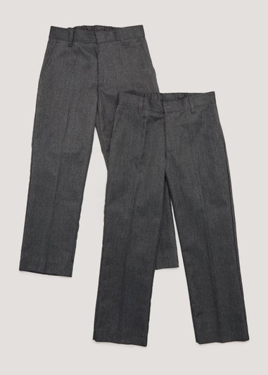 Boys 2 Pack Grey Regular Fit School Trousers (3-15yrs)