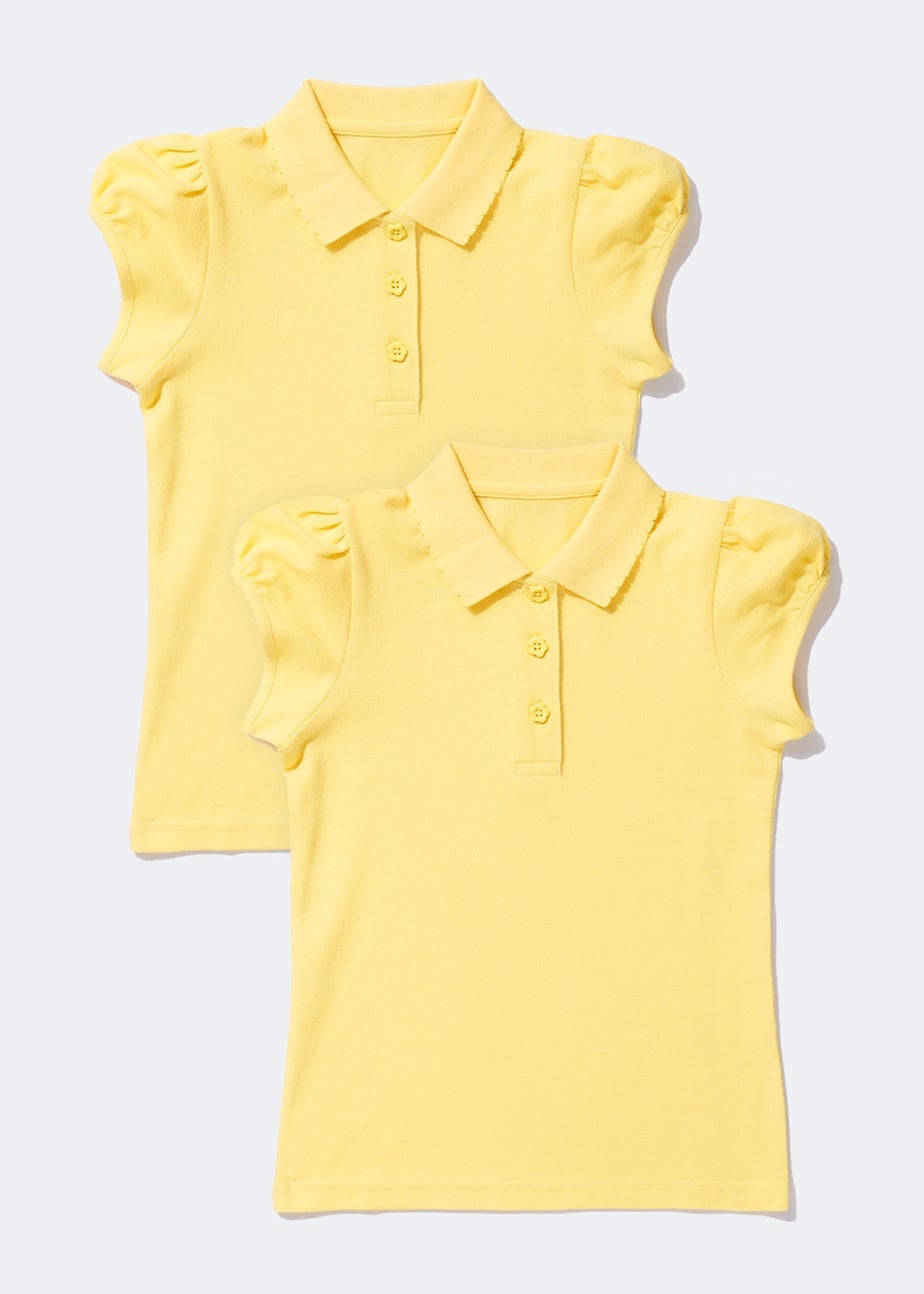 Girls 2 Pack Yellow Pretty Scallop Collar School Polo Shirts (3-13yrs)