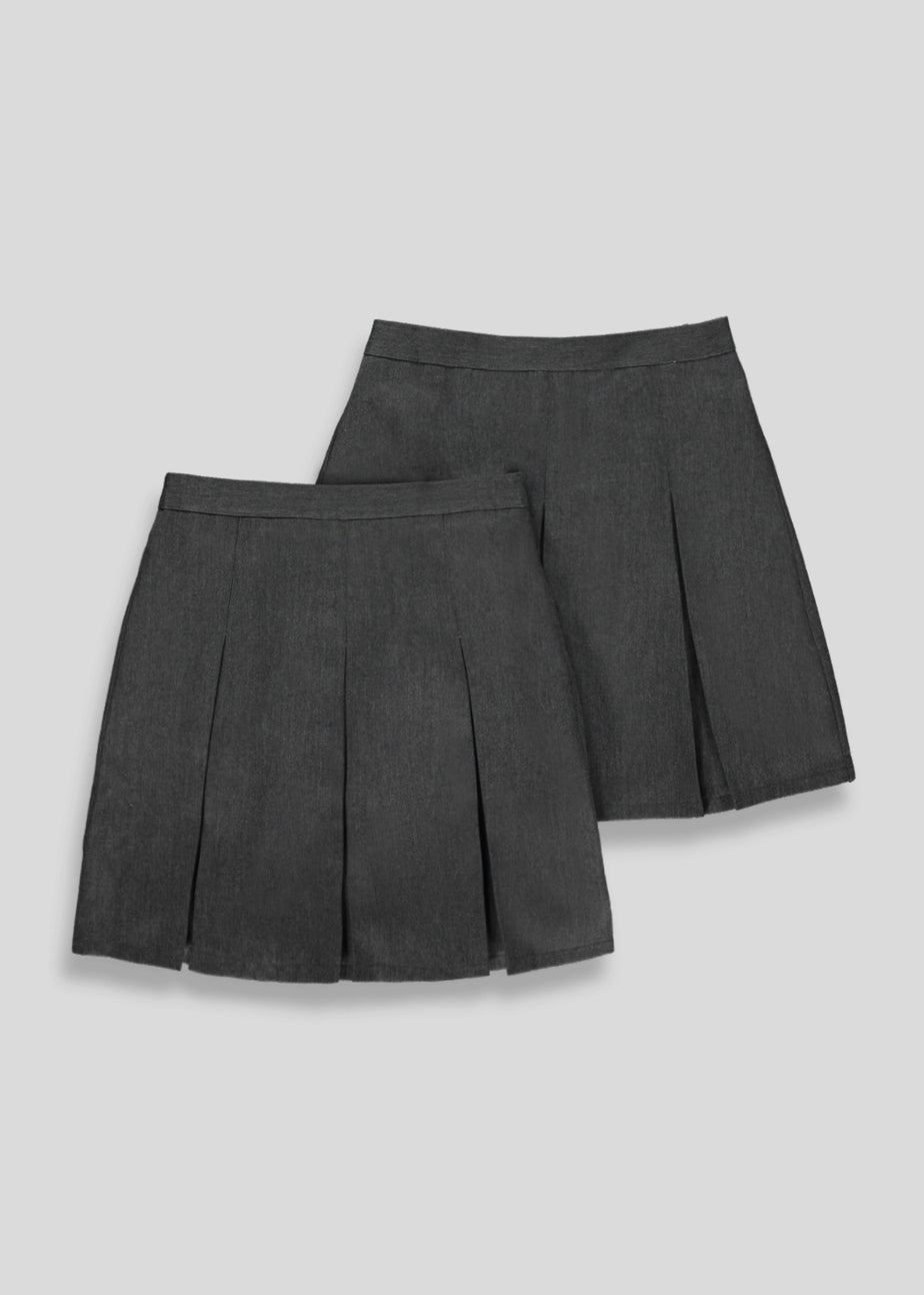 Girls 2 Pack Grey Box Pleat School Skirts (3-16yrs)