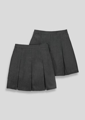 Girls 2 Pack Grey Box Pleat School Skirts (3-16yrs)
