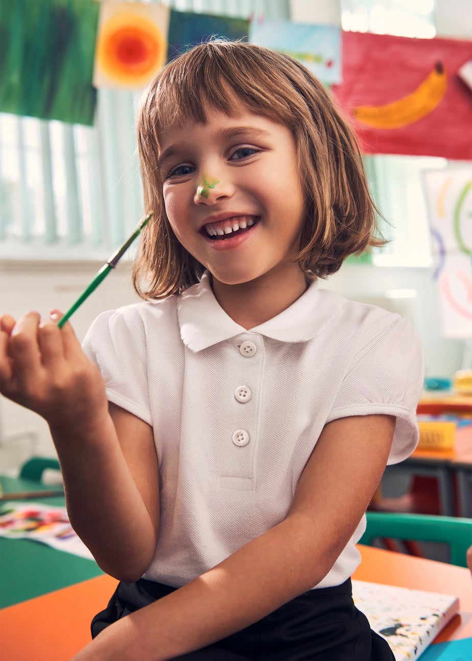 Girls 5 Pack White Scallop Collar School Polo Shirts (3-13yrs)