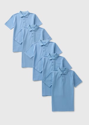 Kids 5 Pack Pale Blue School Polo Shirts (3-16yrs)