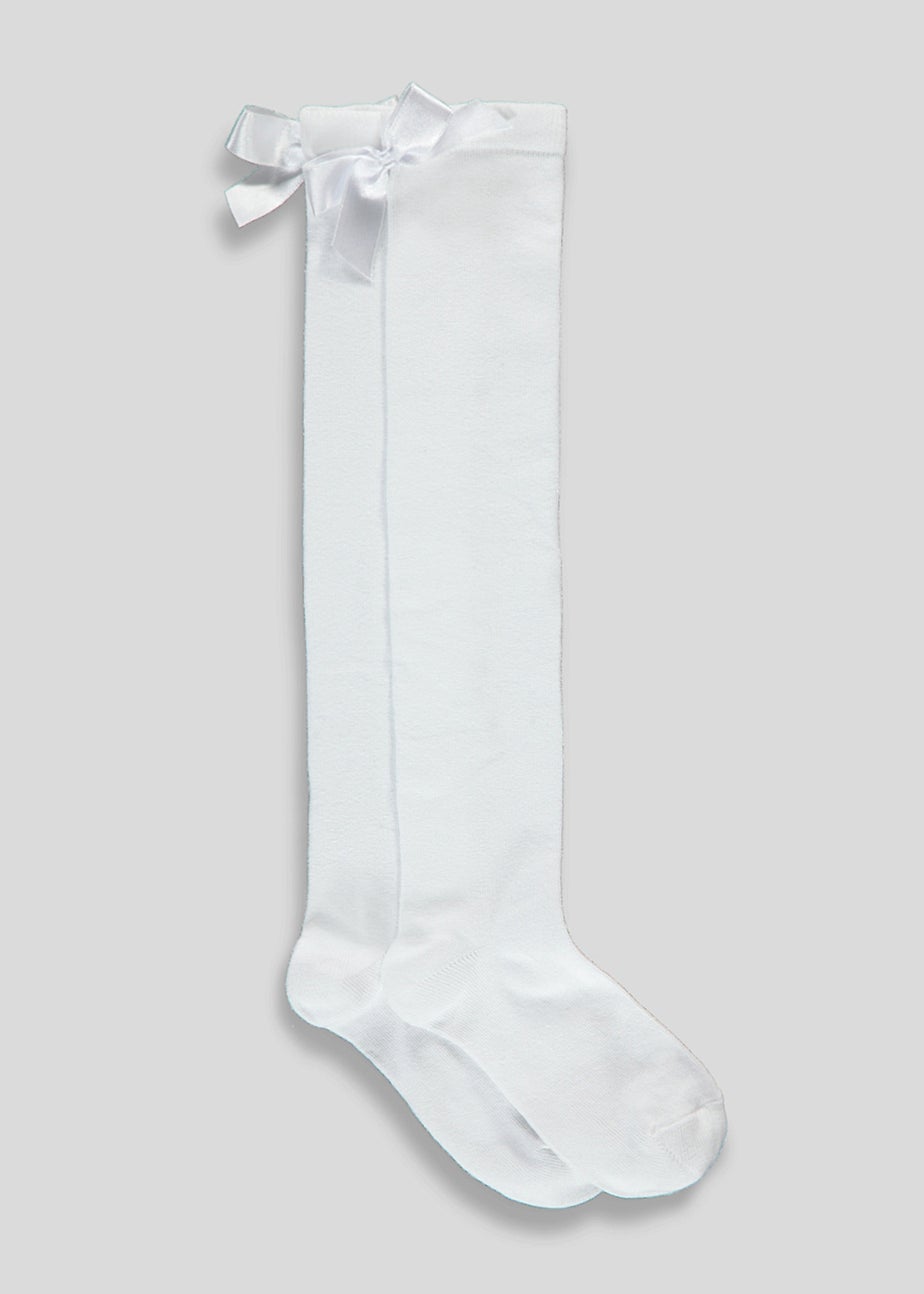 Girls 2 Pack White Bow Over the Knee Socks (Younger 6-Older 5.5)
