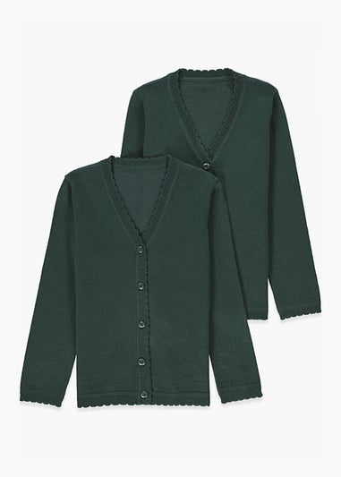 Girls 2 Pack Green School Cardigans (3-13yrs)