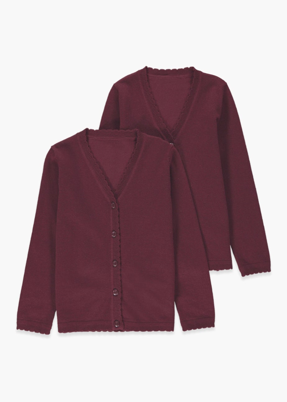 Girls 2 Pack Burgundy School Cardigans (3-13yrs)
