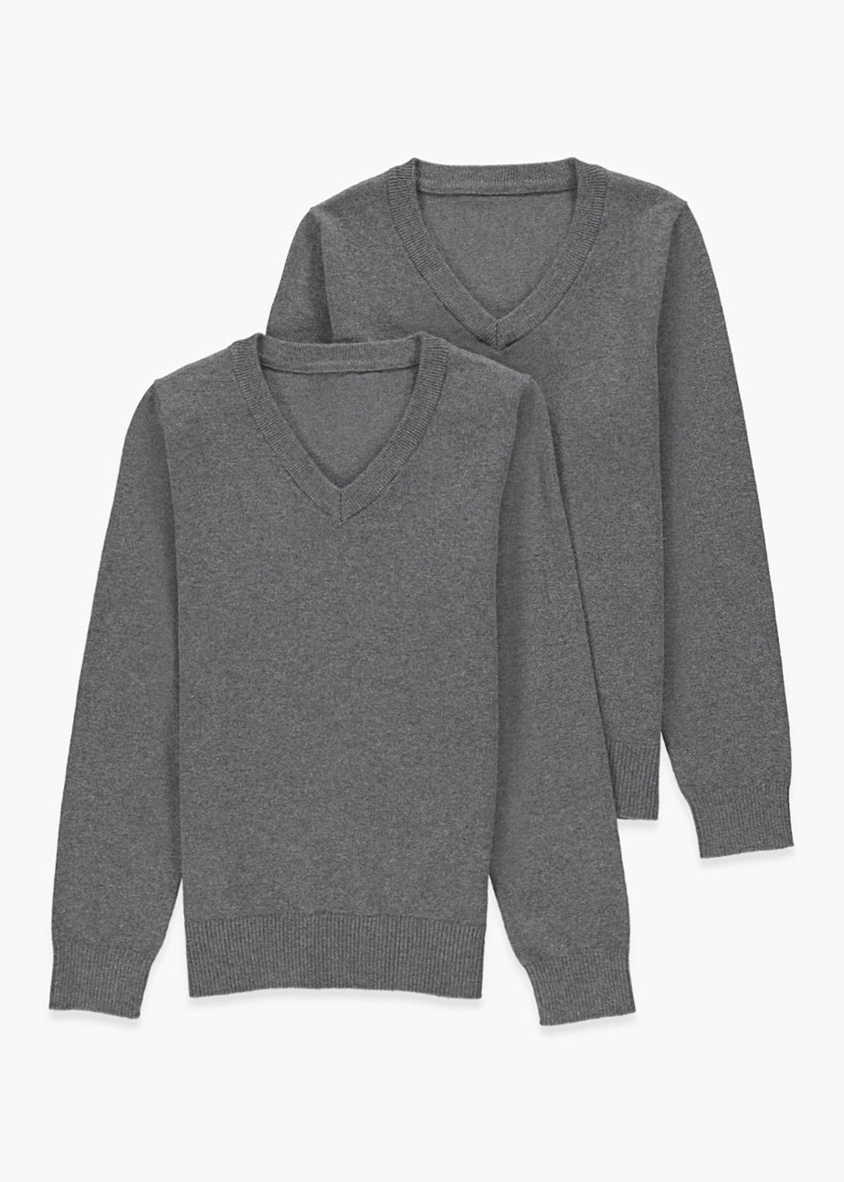 Kids 2 Pack Grey V-Neck School Jumpers (3-13yrs)